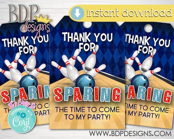 Bowling Party Favor Tags, Bowling Party Favor Tag Boy, Bowling Birthday ...