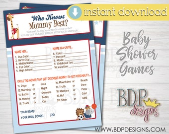 Future All Star Who Knows Mommy Best, Future All Star Baby Shower Games, Baby Shower Games, Who Knows Mommy Best Game, Jungle Animals
