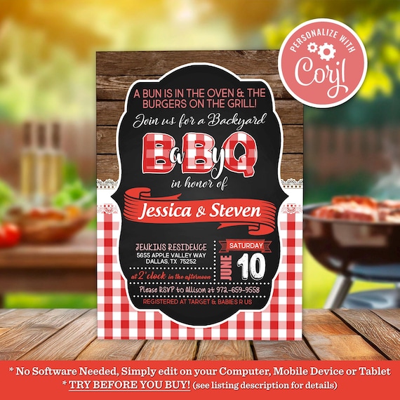 Baby Q BBQ Invitation: Gingham Gender Neutral Shower (Digital Template)