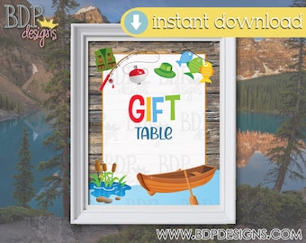 Fishing Birthday Gift Table Sign | Printable Instant Digital Download Party Decoration