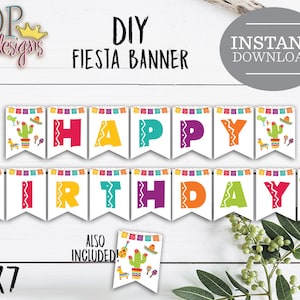 Fiesta Birthday Girlande: Farbenfrohe Party Deko (Digitaler Download)