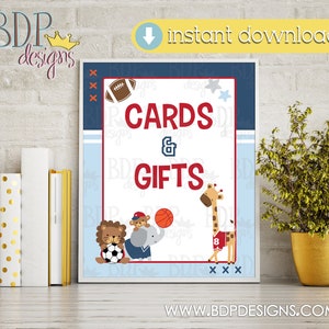 Tarjetas y regalos signo, futuro All Star Sports Baby Shower, imprimible, futuro All Star, baby shower deportivo, baby shower en la selva, signo de ducha