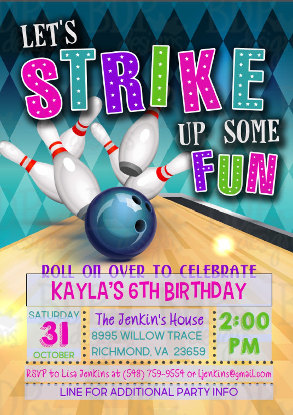 bowling-party-invitation-bowling-birthday-invitation-bowling-etsy