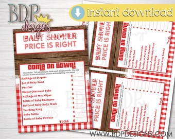 Price is Right, BBQ Baby Shower Games, BBQ Baby Shower, Baby Que Shower, Baby Q Baby Shower, BabyQ Baby Shower, Baby Shower Games, Printable