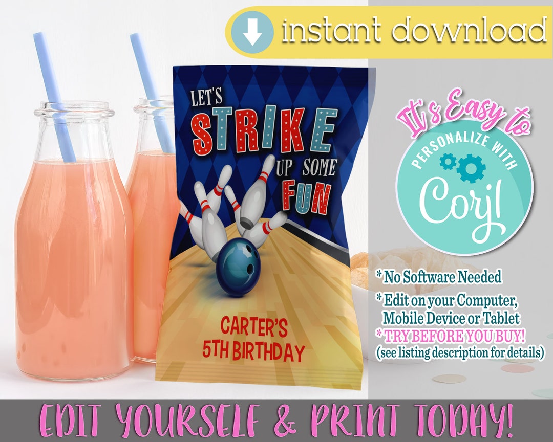 Bowling Chip Bag, Strike up Some Fun, Bowling Birthday, Bowling Party