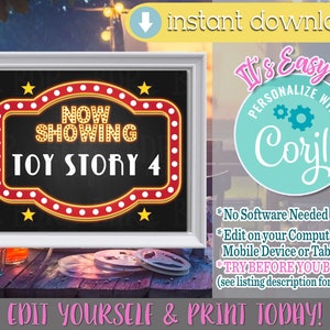 Editable Movie Night Sign: Printable Party Decor (Digital Download)
