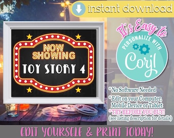 Now Showing Sign, Movie Night Decorations, Movie Night Sign, Movie Night Printable, Movie Night Party Decor, Movie Night Party Decor, Movie