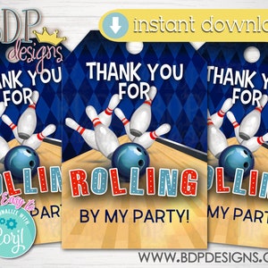 Bowling Party Favor Tags, Bowling Party Favor Tag Boy, Bowling Birthday Party, Bowling Thank You Tags, Bowling Instant Download, Rolling by