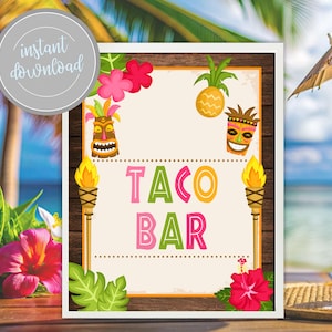 Luau Taco Bar Sign: Tiki Hawaiian Theme (Digital Download)