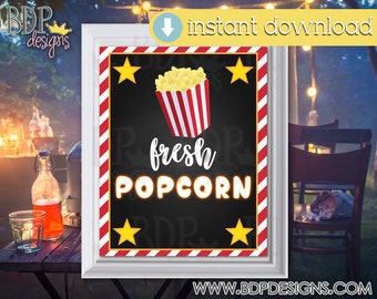 Popcorn-Schild: Backyard Movie Night Party Decor (PDF & JPEG)