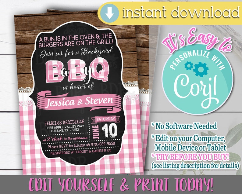 Girl Baby Q Baby Shower Invitation Pink Baby Q Baby Shower Etsy