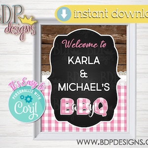 Baby Q Welcome Sign: Pink BBQ Baby Shower Decor (Editable, Digital Download)