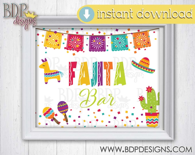 Fiesta Fajita Bar Sign Piñata Fiesta Birthday Party Sign Chalkboard