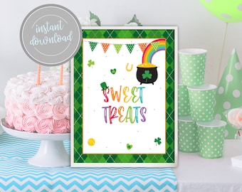 St Patrick's Day Birthday Party Sign: Rainbow Shamrock Decor (Digital Download)