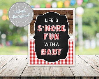 S&#39;more Fun Baby-Q Sign: Backyard Baby Shower Decor (Digital Download)