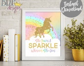 She Leaves a Sparkle Wherever She Goes Wall Art, INSTANT DOWNLOAD, Unicorn Nursery Art, Unicorn Birthday, Over the Rainbow, Unicorn Baby Il_170x135
