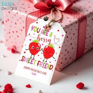 Editable Strawberry Valentine's Gift Tag You Are a Berry Sweet Friend Fruit Valentine Classroom School Tag Gift Tag Instant Download VDY