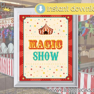 Magic Show Sign, Carnival Signs, Carnival Theme Party, Carnival Birthday, Carnival Game Sign, Carnival Game, Carnival Signage, Circus Sign