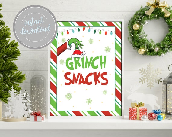 Grinch Snacks Sign, Grinch Snacks, Grinch Party, Grinch Party Decor, Grinch Birthday Party Decor, Grinch Birthday Party Decorations, Grinch Il_570xn