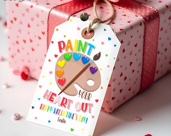 Valentines Paint Your Heart Out Favor Tag: Paint Palette Brush Classroom Gift (Editable, Printable, Instant Download)