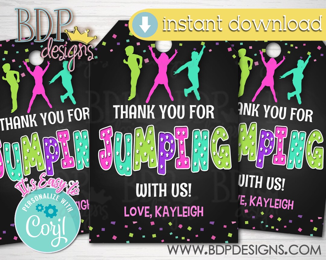 Trampoline Party Favor Tags, Trampoline Party Printable, Thank You for ...