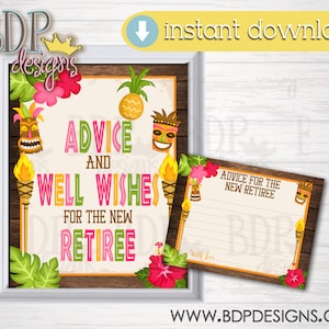 Luau Retirement Advice Cards: Tropical Party Decor (Digital Download)