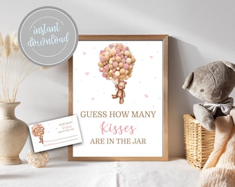 Teddy Bear Baby Shower Game: Guess How Many Kisses Sign (Digital Download)