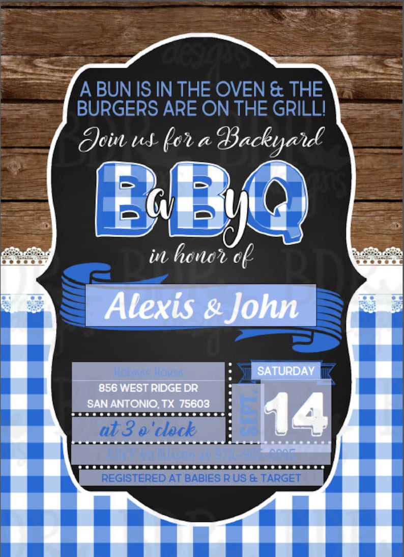 Blue Baby Q Baby Shower Invitation Blue Baby Q Baby Shower Etsy