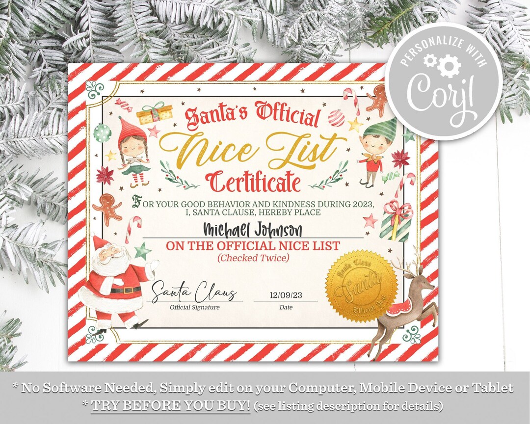 Santa Nice List Medal & Certificate Set - Acrylic Medal With Ribbon, Official Santa Certificate, Christmas Keepsake Or Reward For Kids & Adults