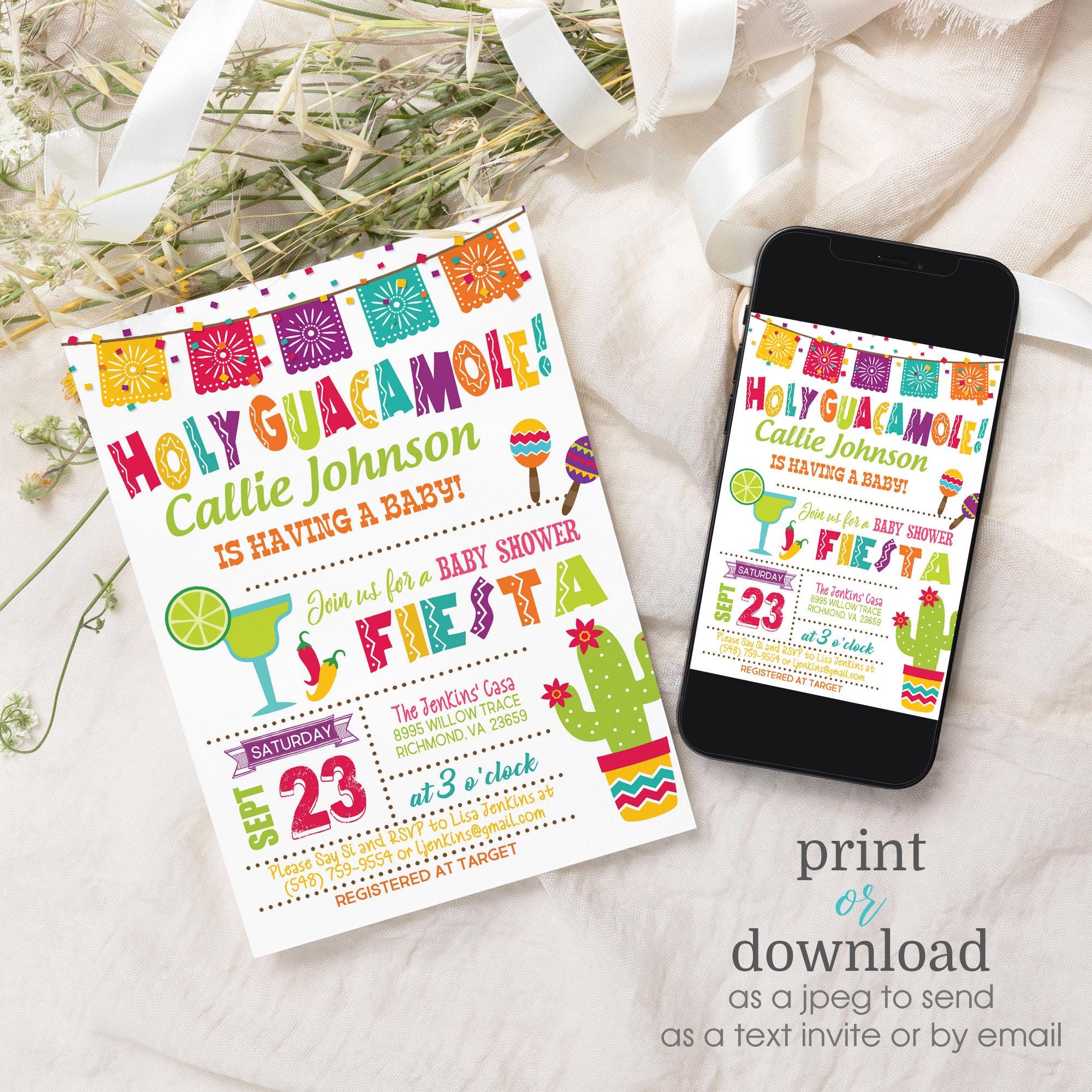 Fiesta Baby Shower Invitation: Holy Guacamole, Cactus Theme