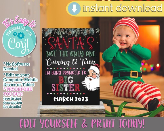 Big Sister Pregnancy Announcement Sign, Christmas Pregnancy ...