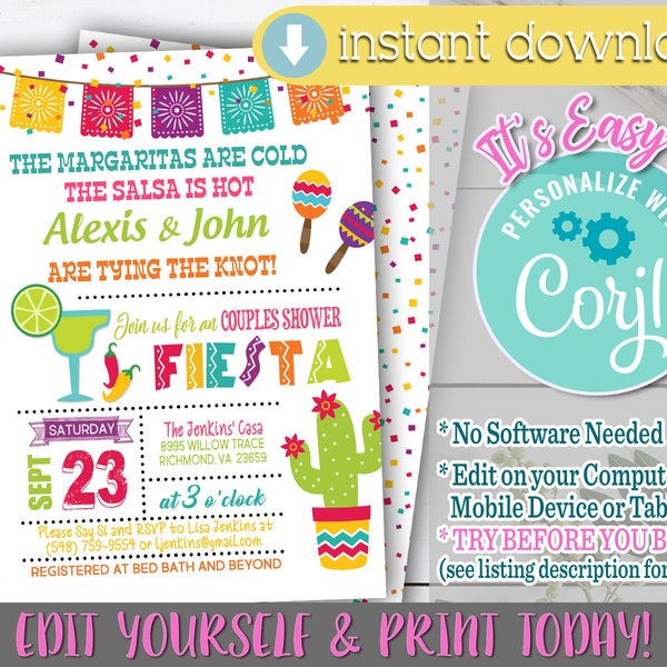 Fiesta Couples Shower Invitation, Fiesta Couples Shower Invitation Template, Fiesta Couples Bridal Shower Invitation, Fiesta Bridal Shower