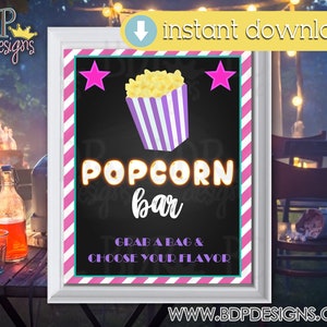 Popcorn Bar Sign, Movie Night Decorations, Movie Night Sign, Movie Night Printable, Movie Night Party Decor, Movie Night Party Decor, MG