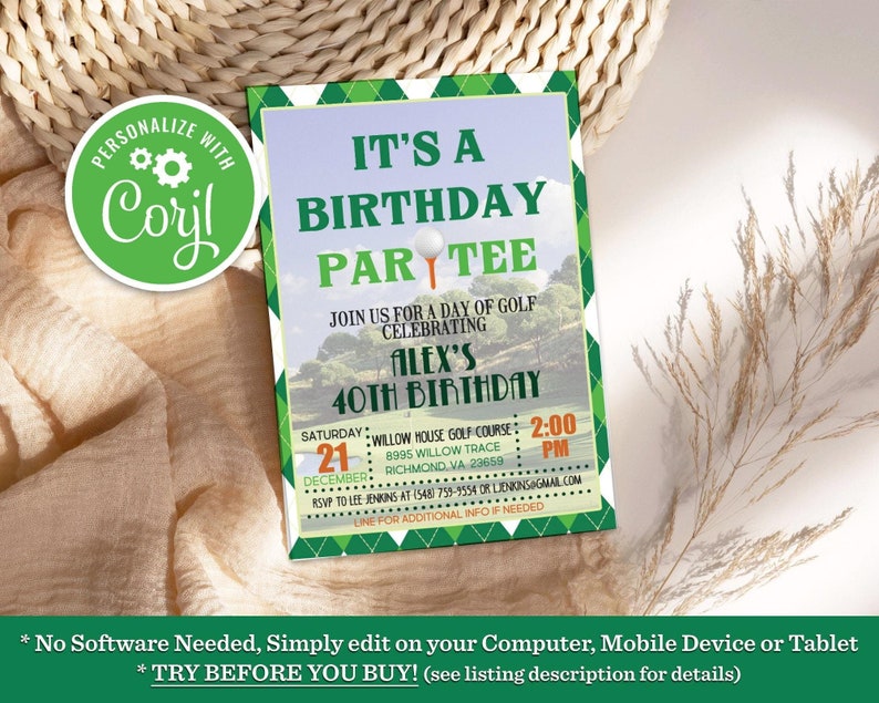 Golf Birthday Party Invitation Par-tee Adult Sports Man Birthday Editable Printable Instant Download Digital Invite Template