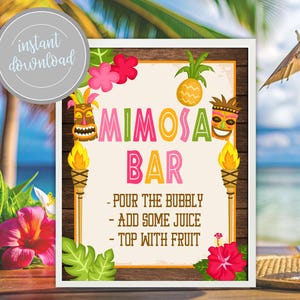 Luau Mimosa Bar Sign: Tropical Tiki Party Decor (Digital Download)