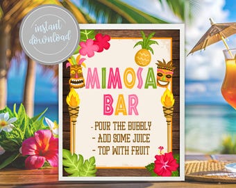 Luau Mimosa Bar Sign: Tropical Tiki Party Decor (Digital Download)