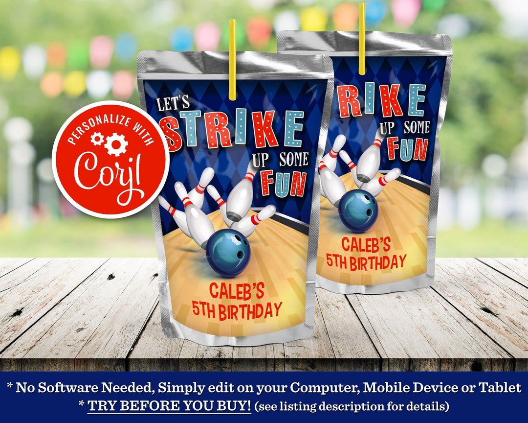 Bowling Capri Sun Label Bowling Birthday Bowling Birthday Etsy