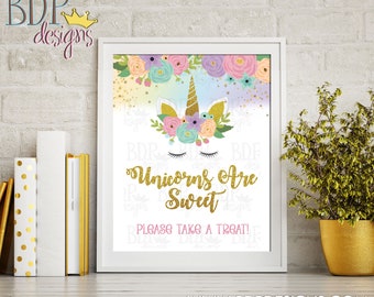 Unicorns are Sweet Please take a Treat Sign, INSTANT DOWNLOAD, Unicorn Party Sign, Unicorn Printable, Unicorn Birthday, Unicorn Baby Shower