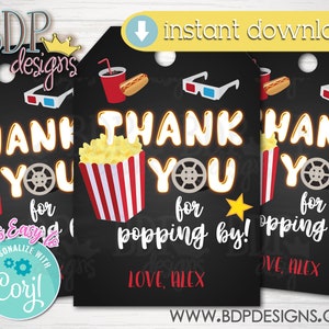 Editable Movie Night Favor Tags: Printable Thank You (Digital Download)