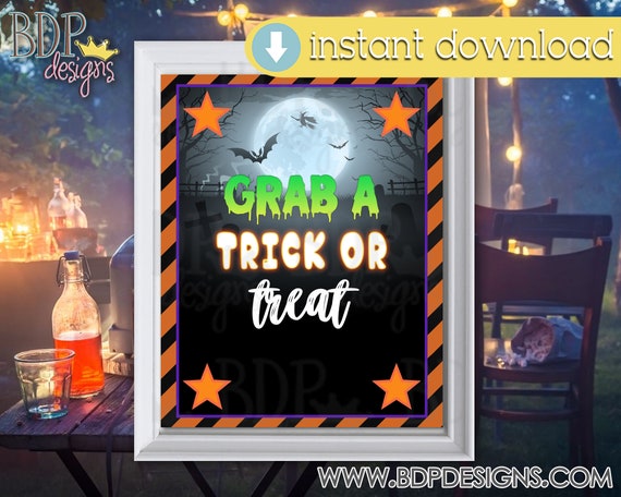 Grab a Trick or Treat, Spooky Movie Night Decoration, Halloween Movie Decor, Movie Night Printable, Halloween Movie Night, Movie Night Decor Il_570xn
