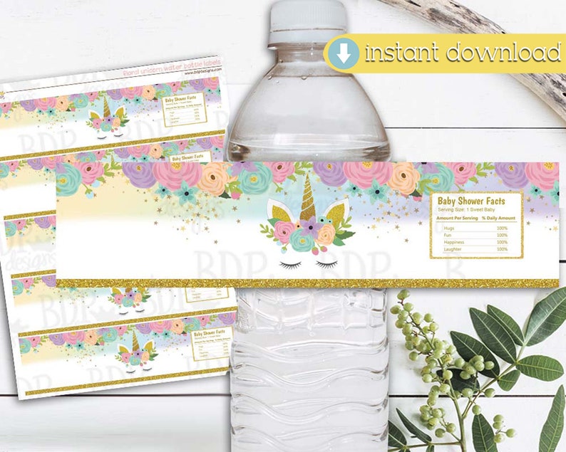 unicorn water bottle label unicorn printable unicorn