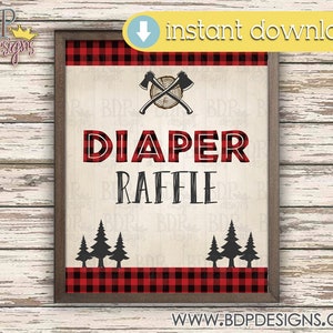 Lumberjack Diaper Raffle Sign: Woodland Party Decor (PDF & JPEG)