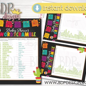 Fiesta Word Scramble, Fiesta Baby Shower Game, Fiesta Baby Shower Games Printable, Fiesta Baby Shower, Word Scramble Baby Shower, Fiesta