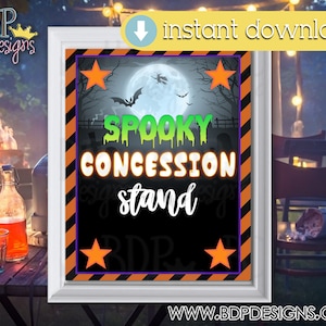 Spooky Concession Stand Sign: Halloween Movie Night Decor (PDF & JPEG)