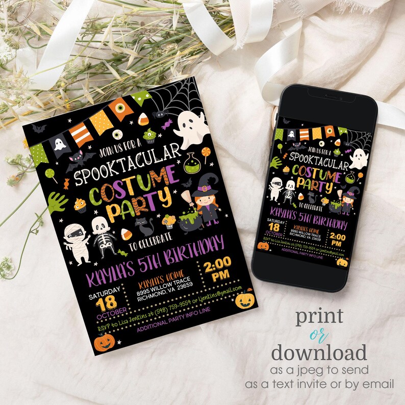 Halloween Costume Birthday Invitation, Spooktacular Party Theme (Editable Digital Download) image 2