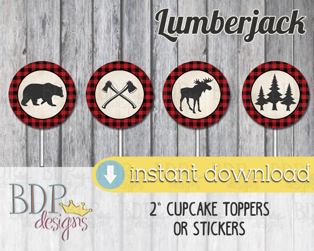 Lumberjack Cupcake Toppers, Lumberjack Party Decorations, Lumberjack ...