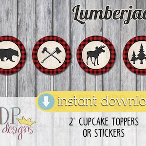 Lumberjack Cupcake Toppers, Lumberjack Party Decorations, Lumberjack Birthday Decor, Lumberjack Birthday, Lumberjack Party Decor, 2 inch