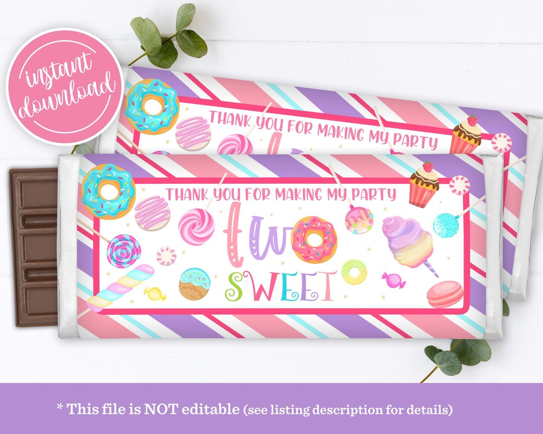 Two Sweet Birthday Chocolate Bar Wrapper: Donut Party Favor (digital ...