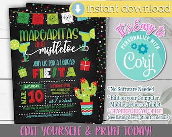 Margaritas and Mistletoe Invitation, Margaritas and Mistletoe, Holiday Party Invitation, Christmas Party Invitation, Christmas Fiesta