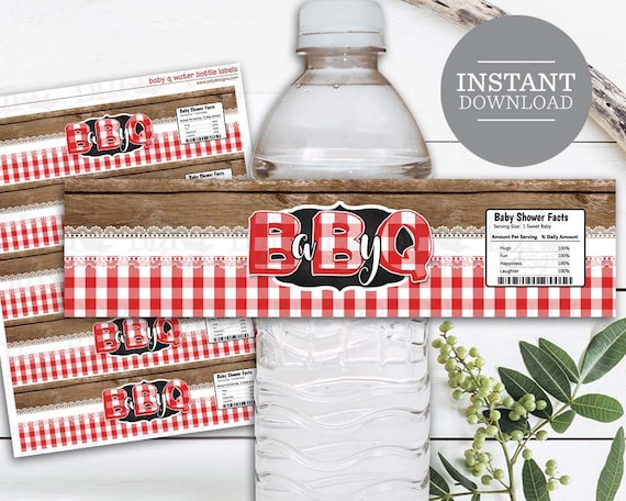 Baby Q BBQ Water Bottle Label: Shower Favor (Digital Download)